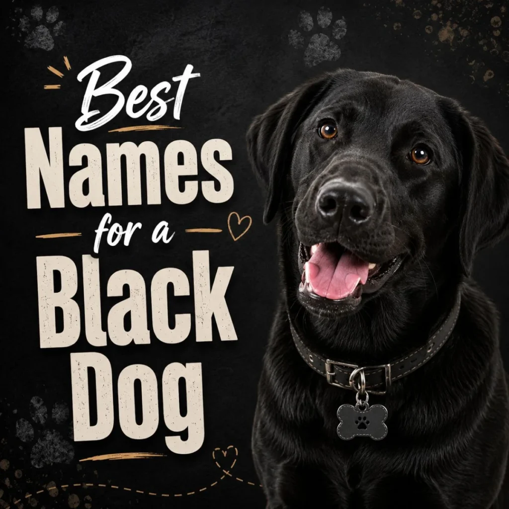 Best names for a black dog with a happy black Labrador and bold pet blog title text