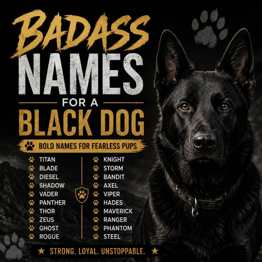 Badass names for a black dog with a strong black shepherd and bold fearless name ideas