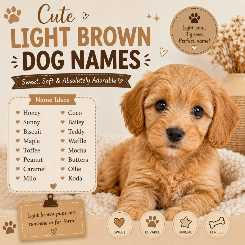 Cute light brown dog names with fluffy tan puppy and sweet name ideas