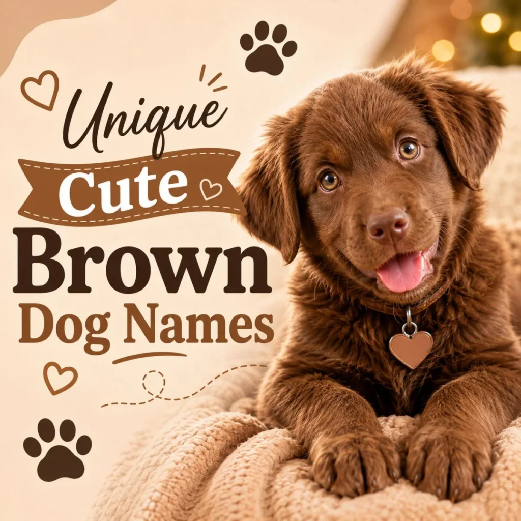Unique cute brown dog names with adorable brown puppy on cozy blanket