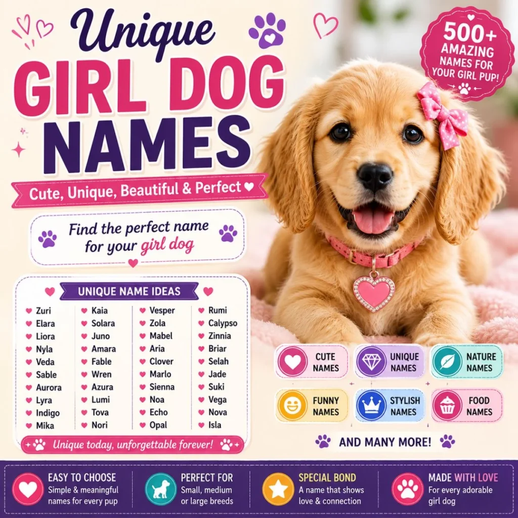 Cute golden puppy with unique girl dog names for beautiful, rare, and meaningful female puppy name ideas