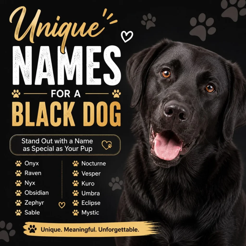 Unique names for a black dog with a happy black Labrador and stylish gold name ideas