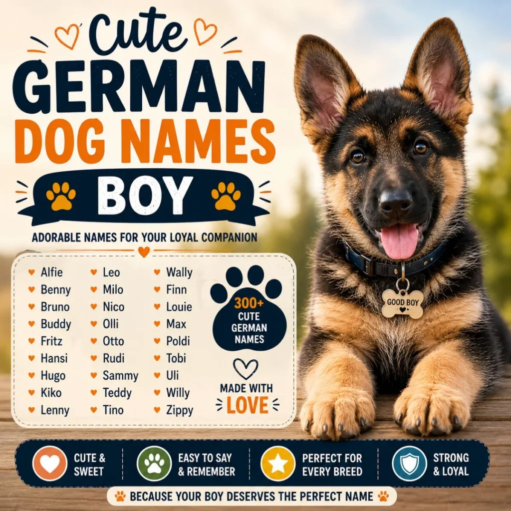 Cute German dog names for boys with an adorable German Shepherd puppy and sweet male puppy name ideas