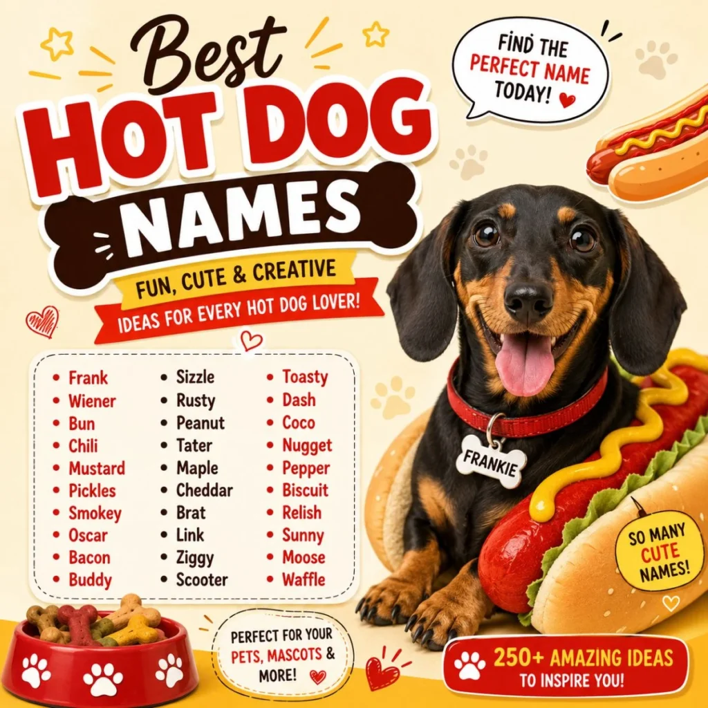 Best hot dog names featuring a cute dachshund with fun, creative, and funny name ideas for pets and hot dog lovers