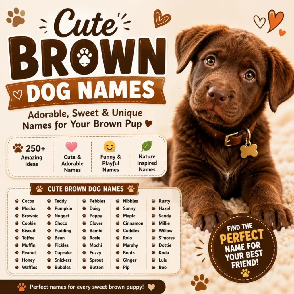Cute brown dog names with an adorable chocolate puppy and sweet, unique name ideas for brown puppies