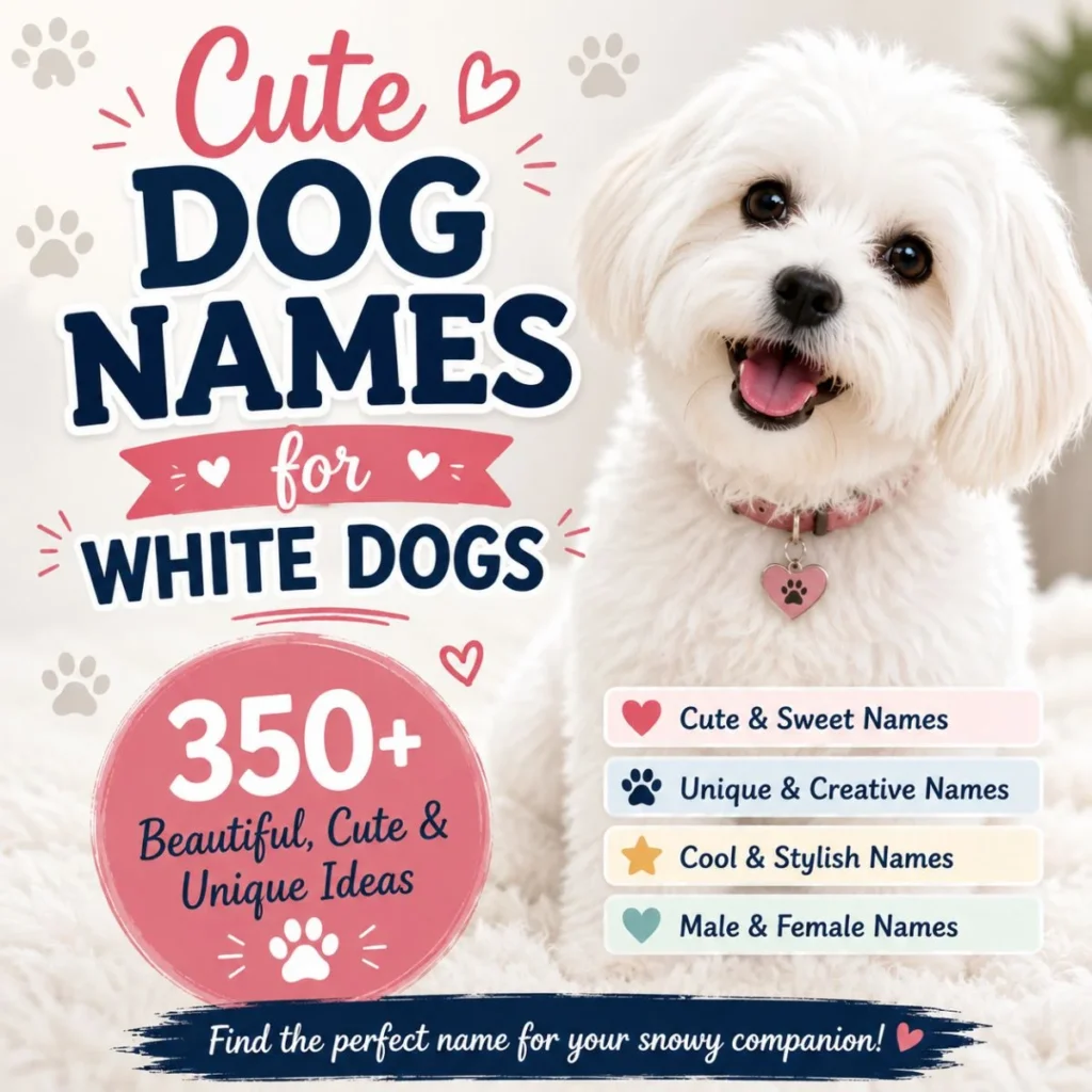 Cute fluffy white dog with cute dog names for white dogs and 350+ adorable, unique, and stylish name ideas