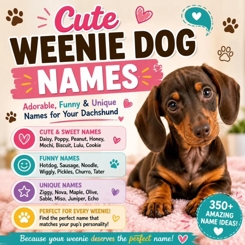 Cute dachshund puppy with adorable weenie dog names featuring sweet, funny, and unique name ideas for your dachshund.