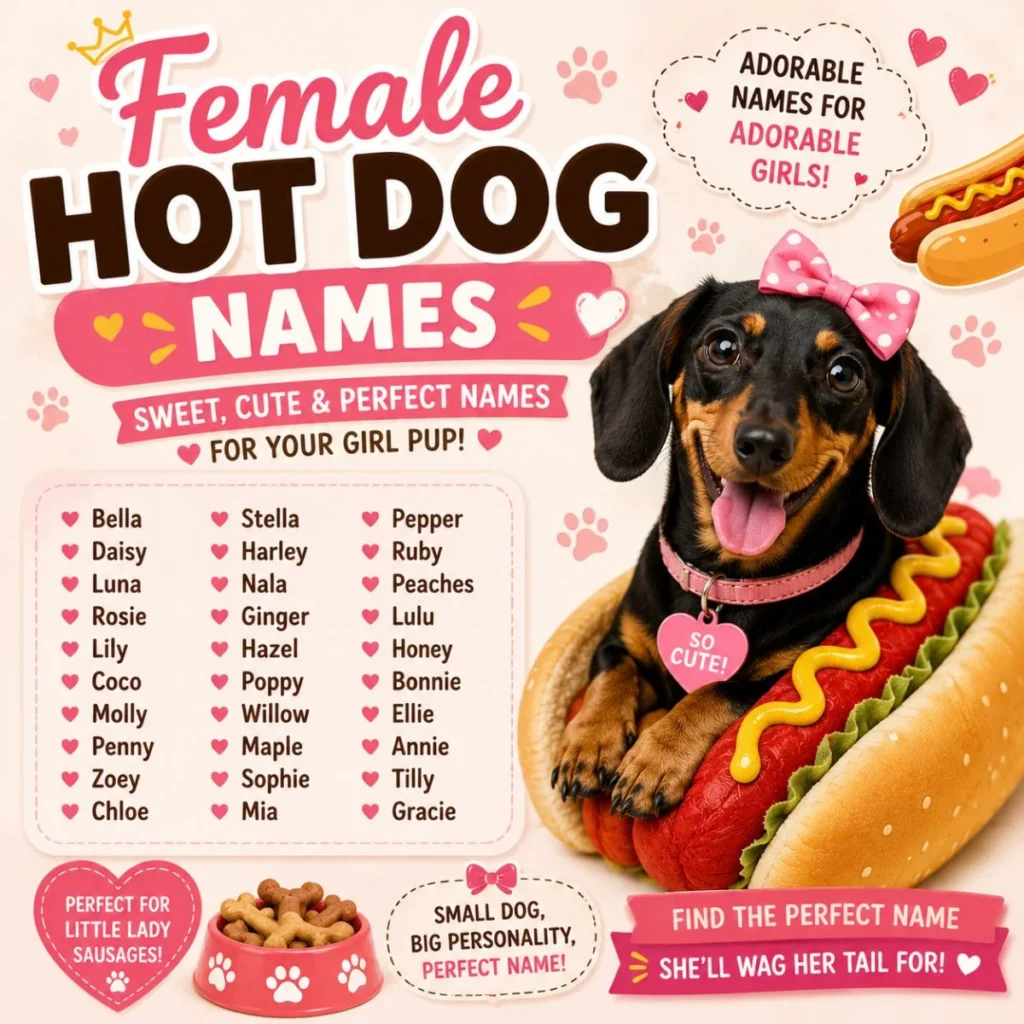 Female hot dog names featuring a cute dachshund with sweet and creative name ideas for girl dogs