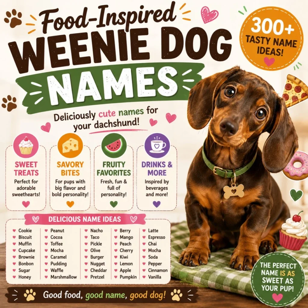 Cute dachshund with food-inspired weenie dog names featuring sweet, savory, and fun name ideas for your puppy.