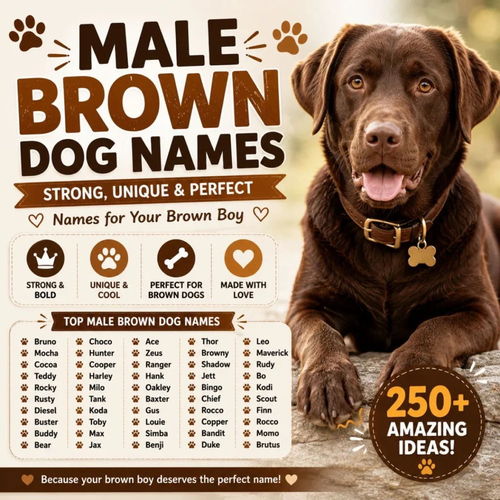 Male brown dog names with a chocolate Labrador and strong, unique name ideas for brown boy dogs