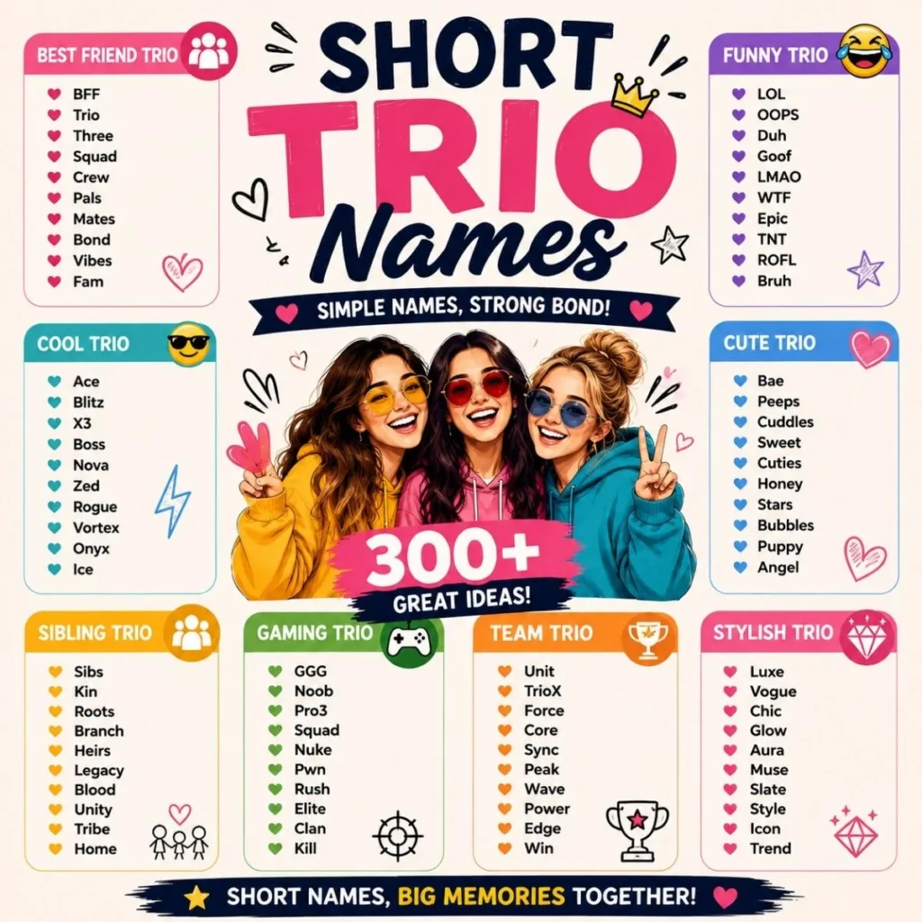 300+ short trio names with cute, funny, cool, stylish, and unique ideas for groups of three