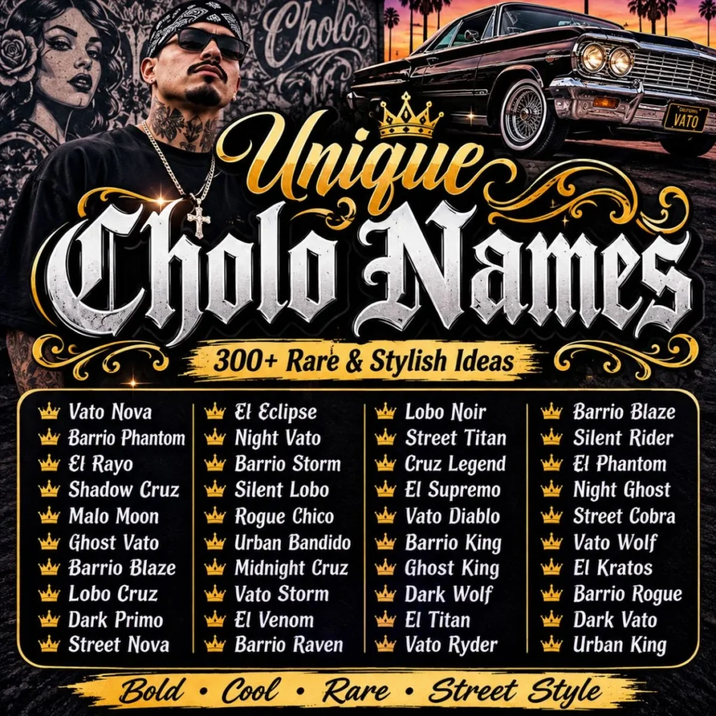 300+ unique Cholo names featuring rare, cool, bold, stylish, and original name ideas