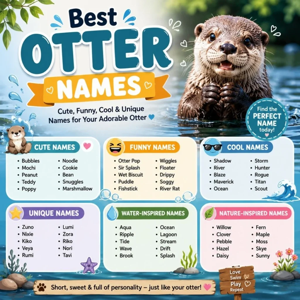 Best otter names with cute, funny, cool, unique, water, and nature-inspired name ideas
