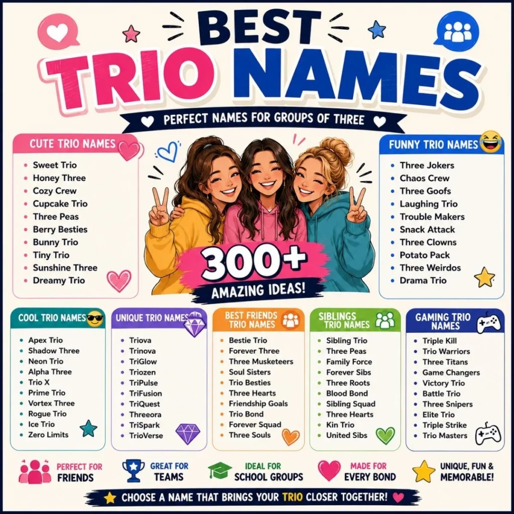 Best trio names with 300+ cute, funny, cool, unique, and stylish ideas for groups of three