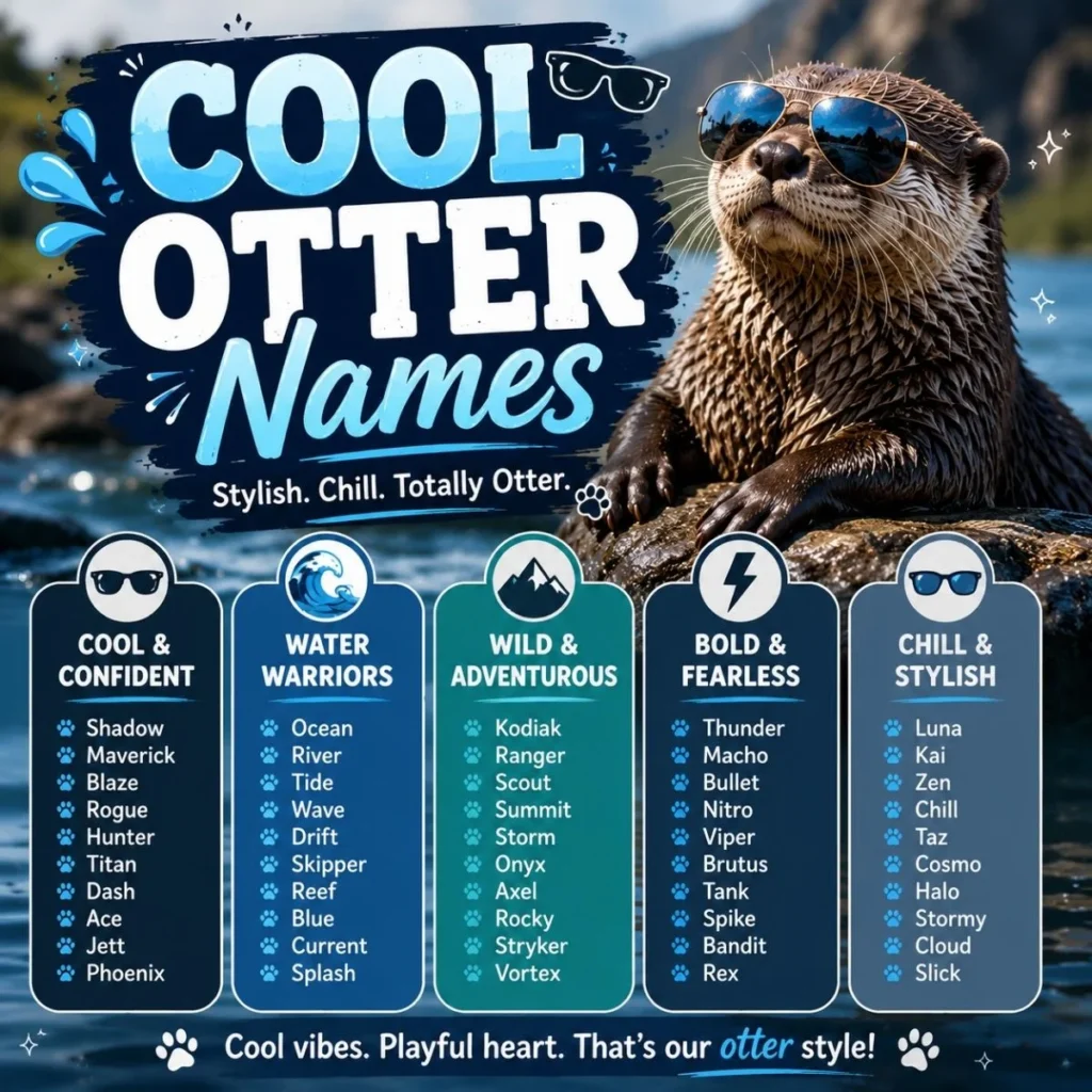 Cool otter names featuring stylish, bold, adventurous, water-inspired, and chill name ideas