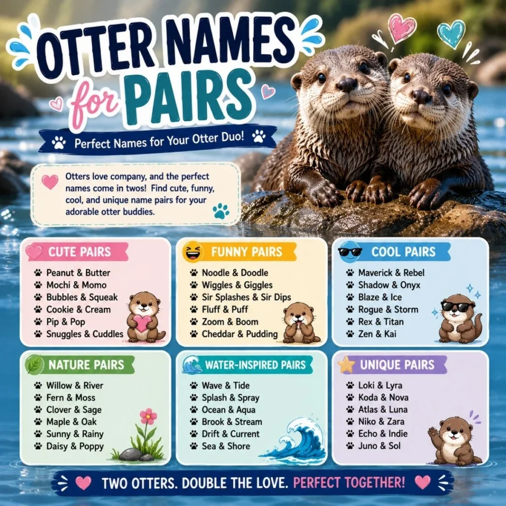 Otter names for pairs with cute, funny, cool, nature, water-inspired, and unique name combinations