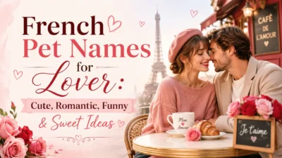 French pet names for lover with romantic Paris couple, roses, and sweet love nickname ideas