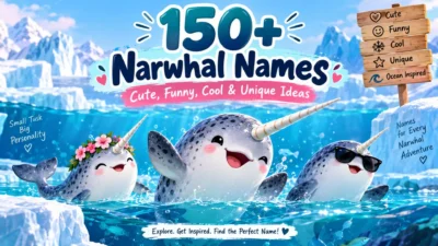150+ narwhal names with cute, funny, cool, and unique ideas shown with playful narwhals in Arctic waters