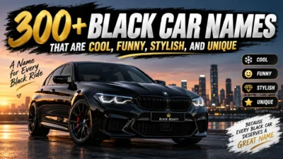 Black luxury car at sunset featuring 300+ cool, funny, stylish, and unique black car names
