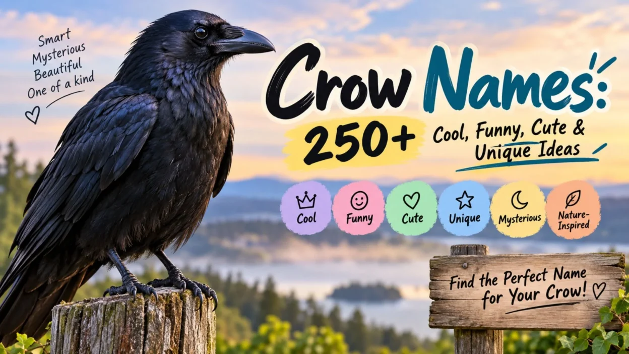 Crow names 250+ cool, funny, cute, and unique ideas with a black crow on a scenic background
