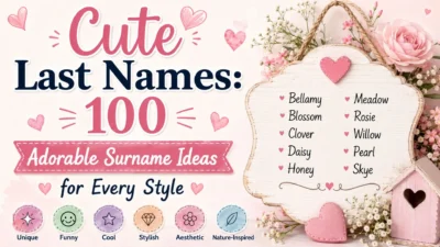 Cute last names with 100 adorable surname ideas in a soft pastel floral design