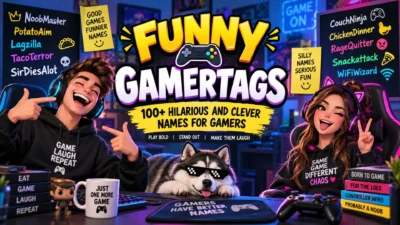 Funny COD names dirty gaming graphic featuring a masked soldier, humorous gamer tags, and Call of Duty-inspired visuals