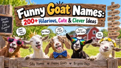 Funny goat names with cute and playful goats on a sunny farm