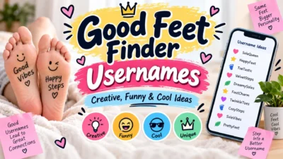 Good Feet Finder usernames graphic with creative, funny, cool, and unique username ideas displayed on a phone