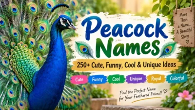 Peacock Names: 250+ cute, funny, cool and unique name ideas with a colorful peacock in a garden