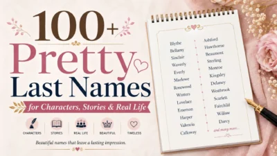 100+ pretty last names for characters, stories, and real life displayed with elegant floral design