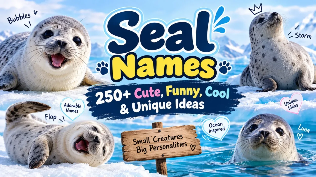 Adorable seals on snowy ice with 250+ cute, funny, cool, and unique seal name ideas