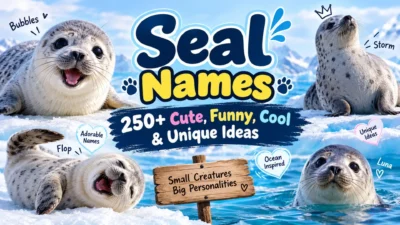 Adorable seals on snowy ice with 250+ cute, funny, cool, and unique seal name ideas