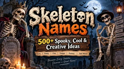 Skeleton Names featuring spooky, cool, funny, cute, and creative ideas for Halloween and fantasy characters