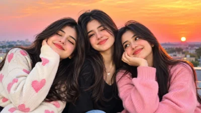 Three best friends enjoying a beautiful sunset together, representing group names for 3 girls.