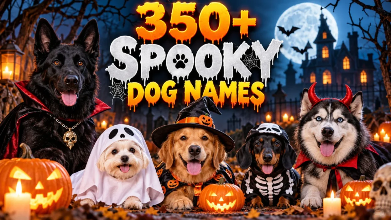 350+ spooky dog names featuring Halloween-costumed dogs